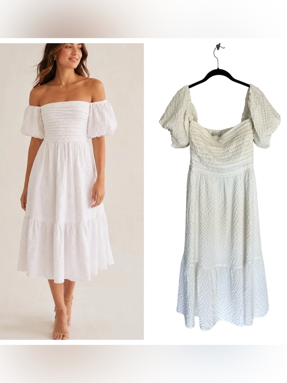 Abercrombie Emerson off the shoulder midi dress white bridal bachelorette sz M